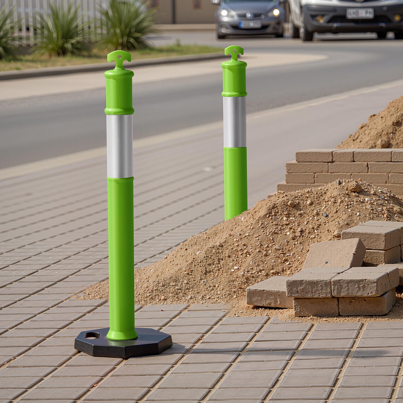 VEVOR Poteau de Signalisation 114 cm, Balise de Délimitation avec Base Lestée et Bandes Réfléchissantes, Vert
