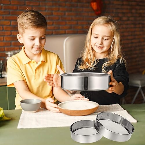 Miniatura 4 de Patelai 3 piezas de tamiz redondo de harina de acero inoxidable para hornear decorar pasteles, pasteles, pasteles, cupcakes (malla 60 de 6 pulgadas