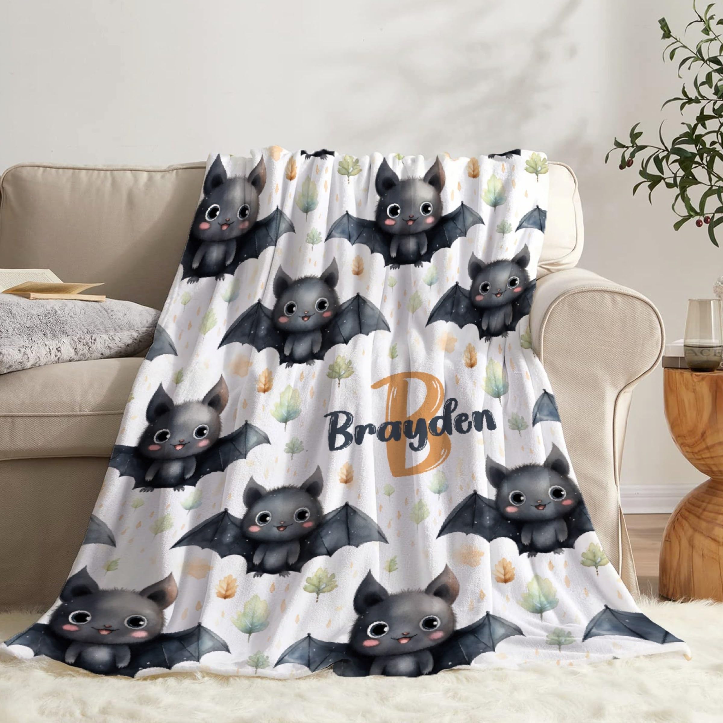 SUPERICH Personalized Halloween Bats Blanket Gifts Custom Halloween Bats Blanket for Boys Girls Super Soft Halloween Bats Throw Blankets Air Conditioning Blanket for Couch Bed 60x50 in for Teen