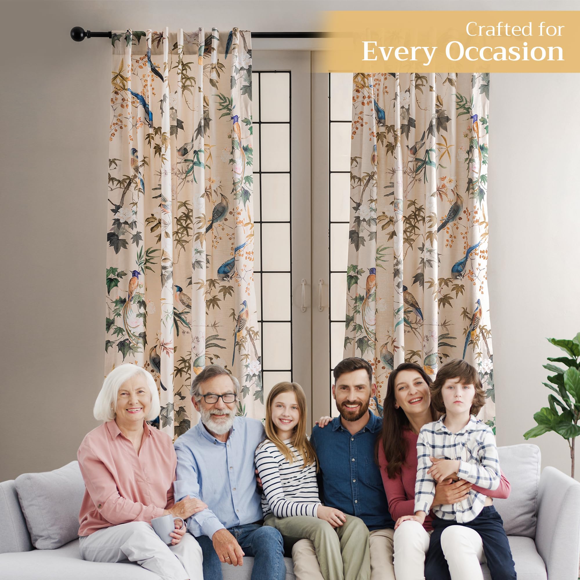 Maison d' Hermine Curtains for Living Room 100% Cotton 96 inch Length One Panel Light Filtering Curtains for Windows with Rod and Loop Pockets Gifts for Mothers Day (Hokuzai - Beige, 50" W x 96" L) — view 5