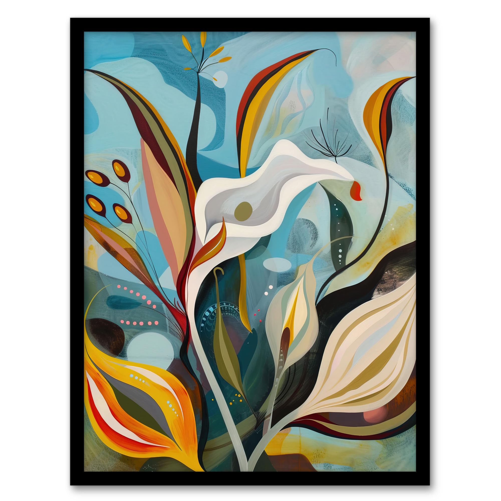 Artery8 Abstract Lily Flowers in Bloom Colourful Spring Living Room Artwork Framed Wall Art Print 18X24 Inch