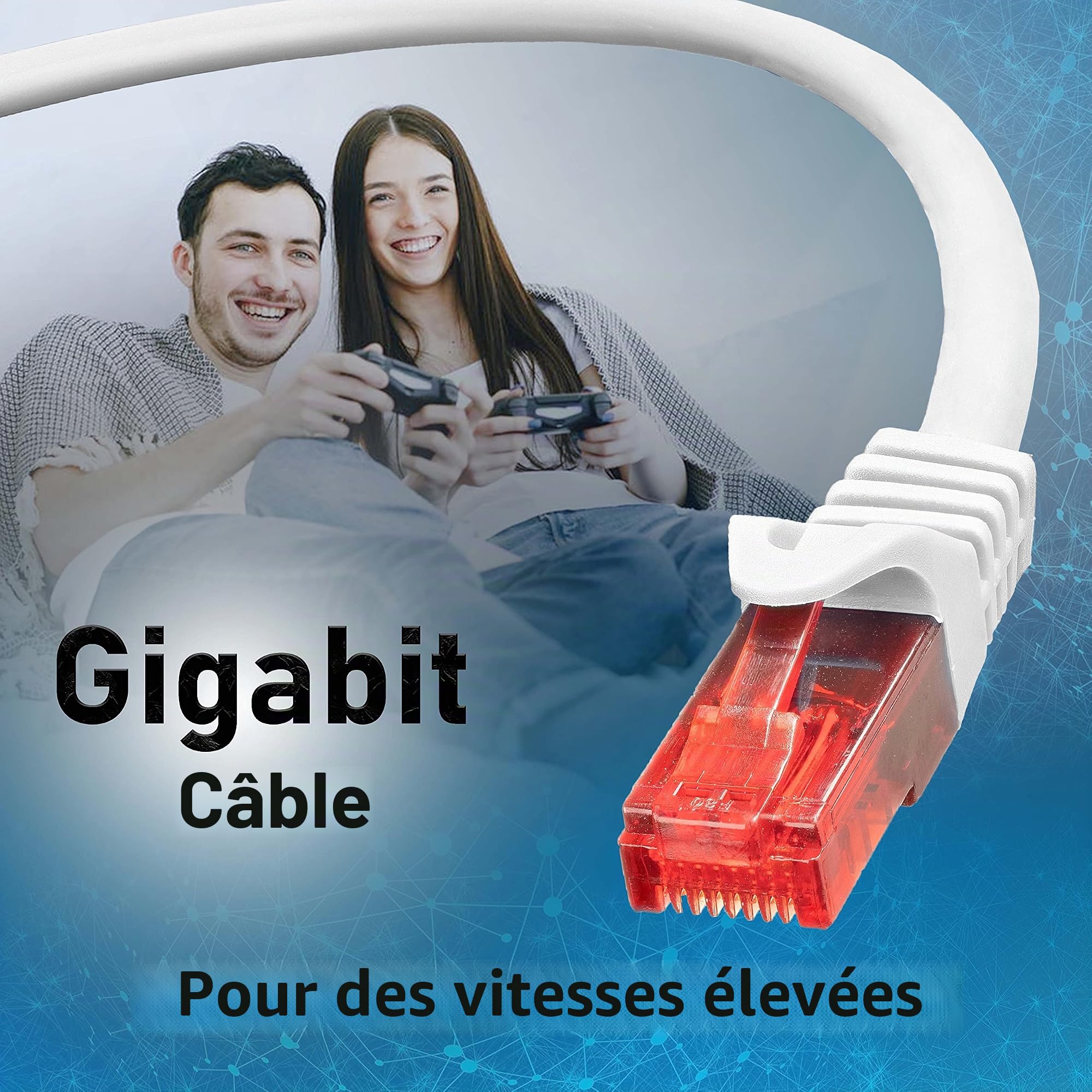 BIGtec Câble Ethernet 50m RJ45 Gigabit LAN Réseau Internet Compatible blanc Compatible Playstation xBox PS5 PS4 Routeur Switch Modem Décodeur TV Box Console de Jeux PC 50 mètres