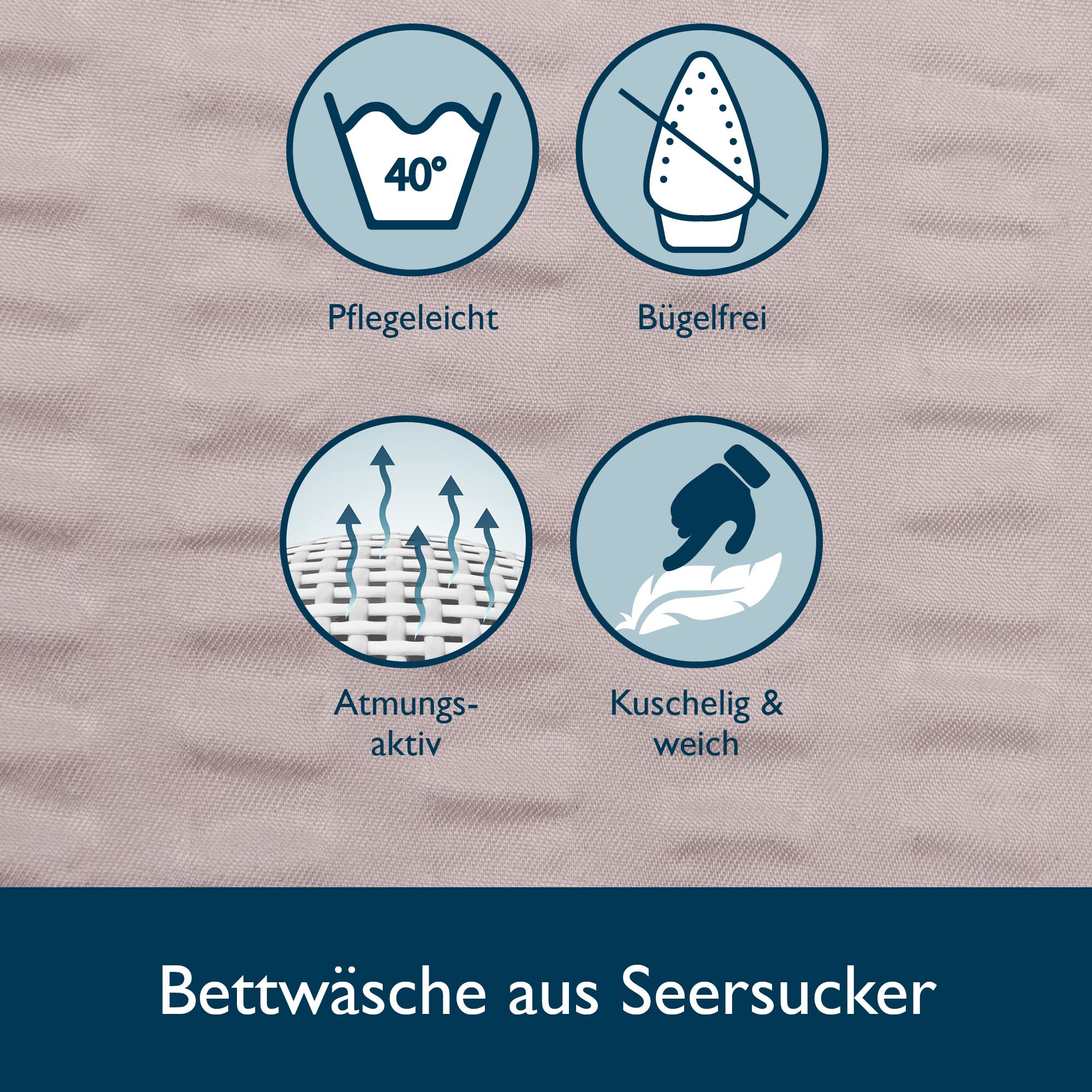 Beautissu 4tlg Seersucker Bettwäsche 135x200 cm Sommer & Kopfkissen Bezug 40x80 cm – Bügelfrei Bettwäsche-Sets Bettbezug Sommerbettwäsche 135x200 – Hautfreundlich Bettwaren & Bettwäsche Taupe – Meline