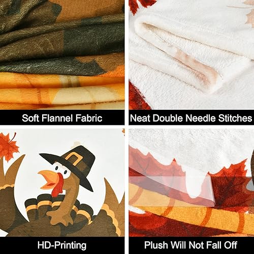 Miniatura 5 de Manta de Acción de Gracias con bolsa de regalo, bonita manta de pavo de otoño para adultos, suave y cómoda manta de vellón de calabazas para sofá
