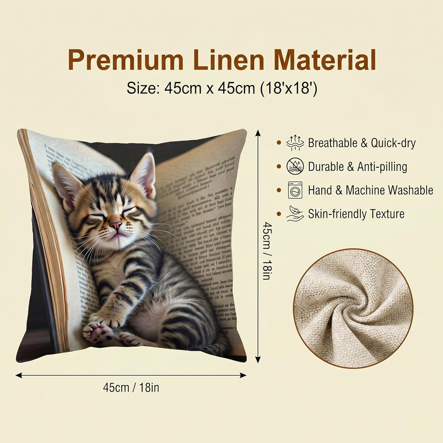 18x18 Cute Cat Linen Square Couch Living Room Animal Pillow Cover image 2