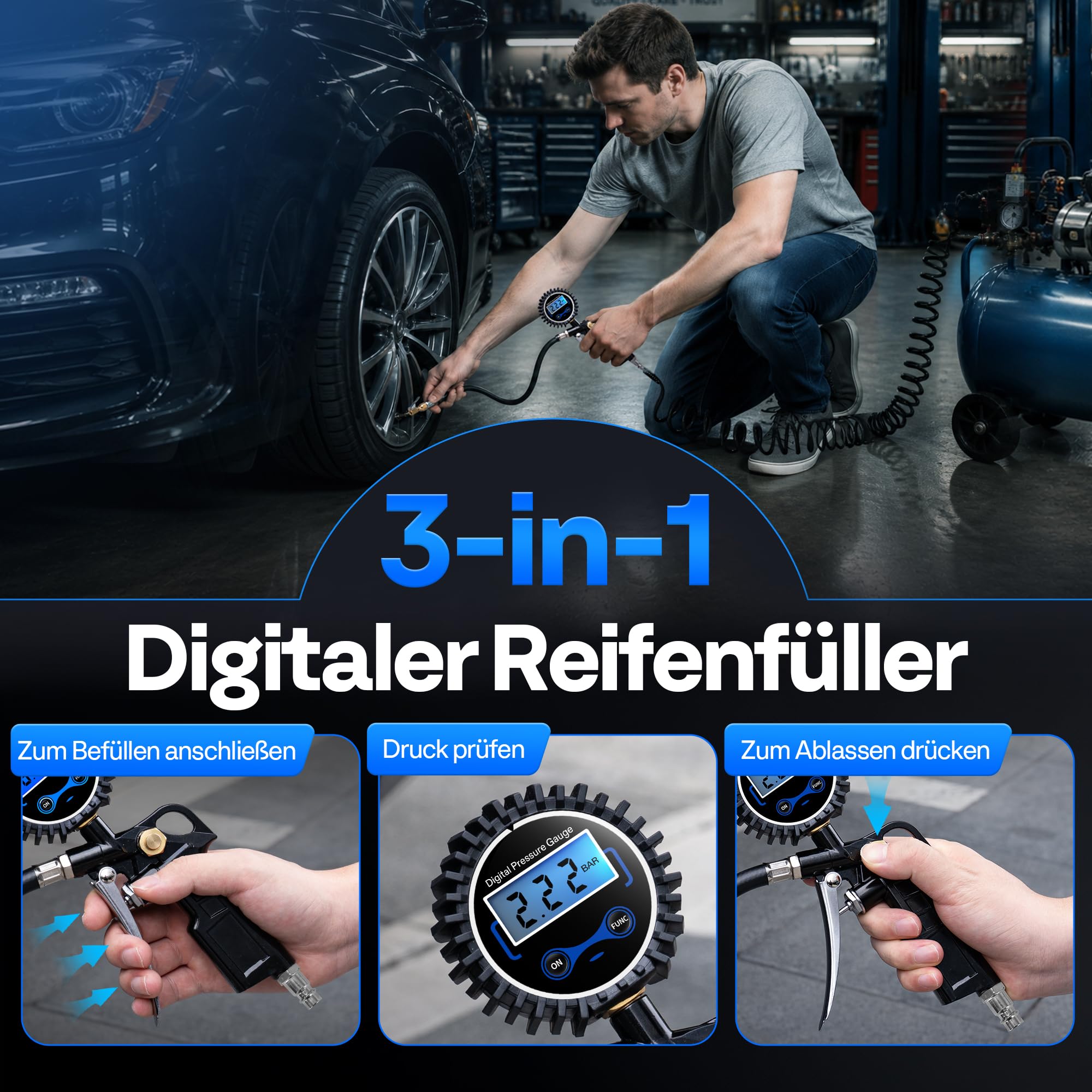 SPECSTAR Reifendruckprüfer für Luftkompressor, Reifenfüller