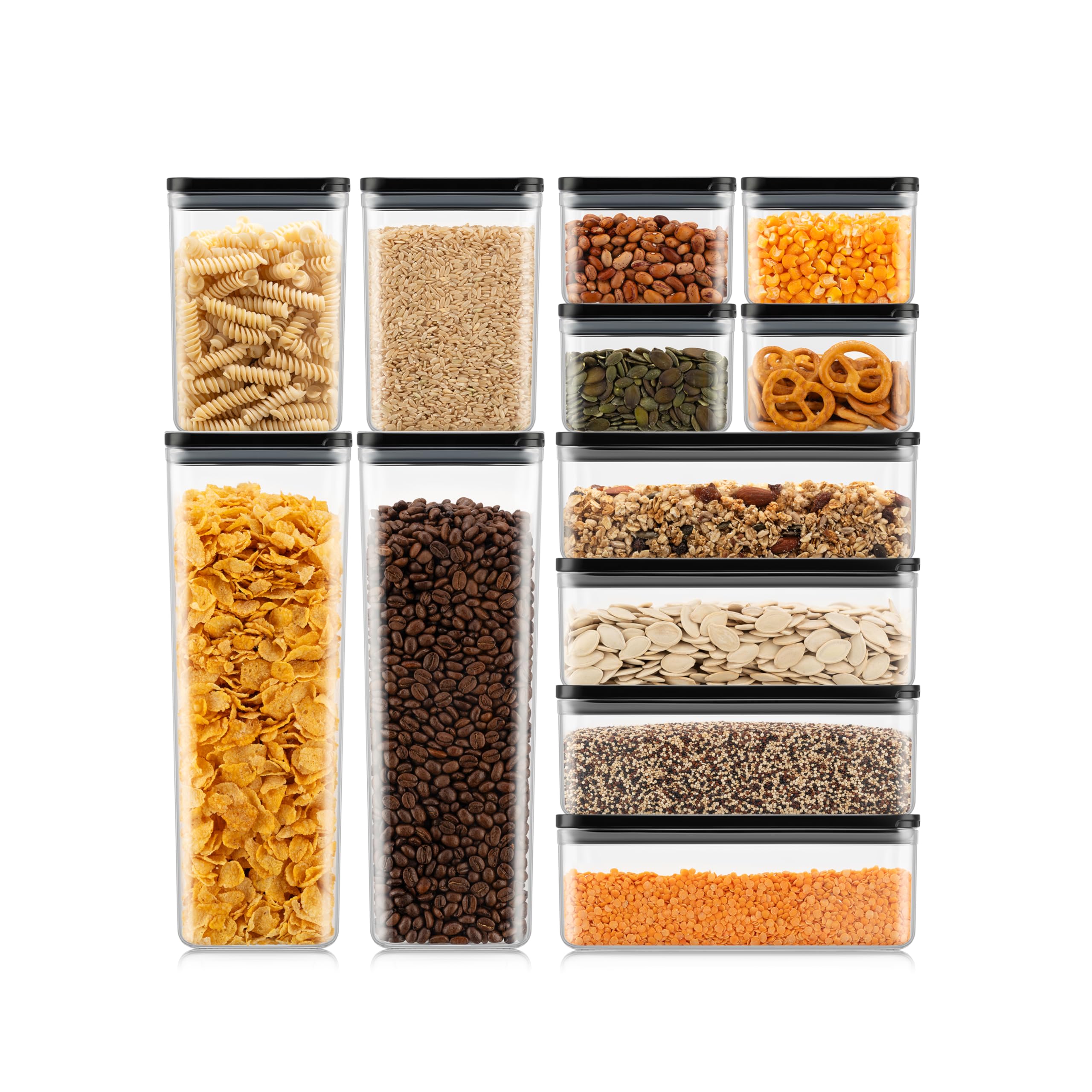 Bodum Transparent With Black Lid Set Of 12 Storage Jars With Black Lids Canteen - Bpa-Free & Dishwasher Safe Food Containers - Stackable & Transparent
