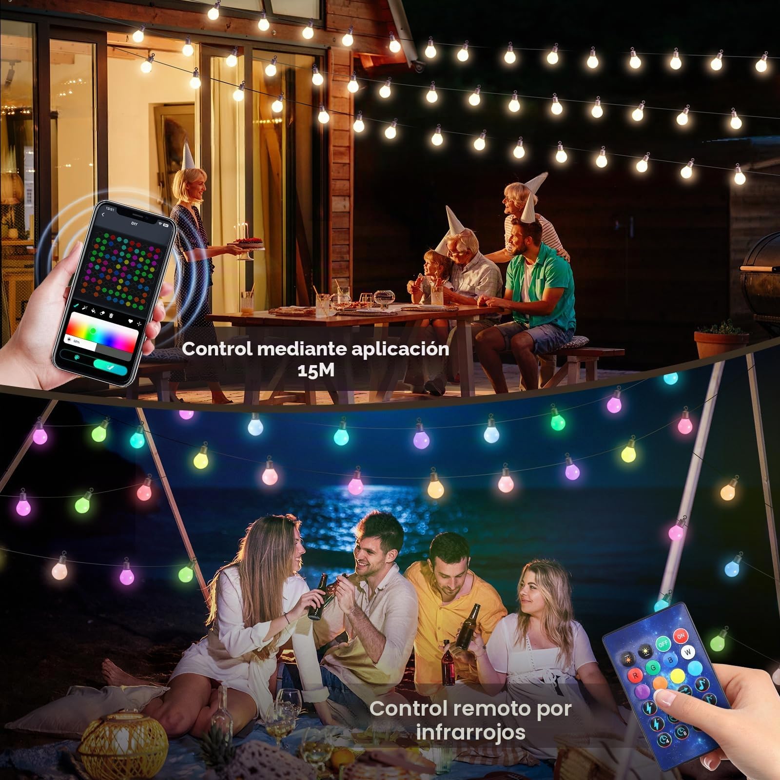 Guirnaldas de Luces Exterior LED 33M Guirnaldas Luces Exterior Cadena Impermeable con 50 Bombillas Inastillable para Jardín Porche Patio Trasero