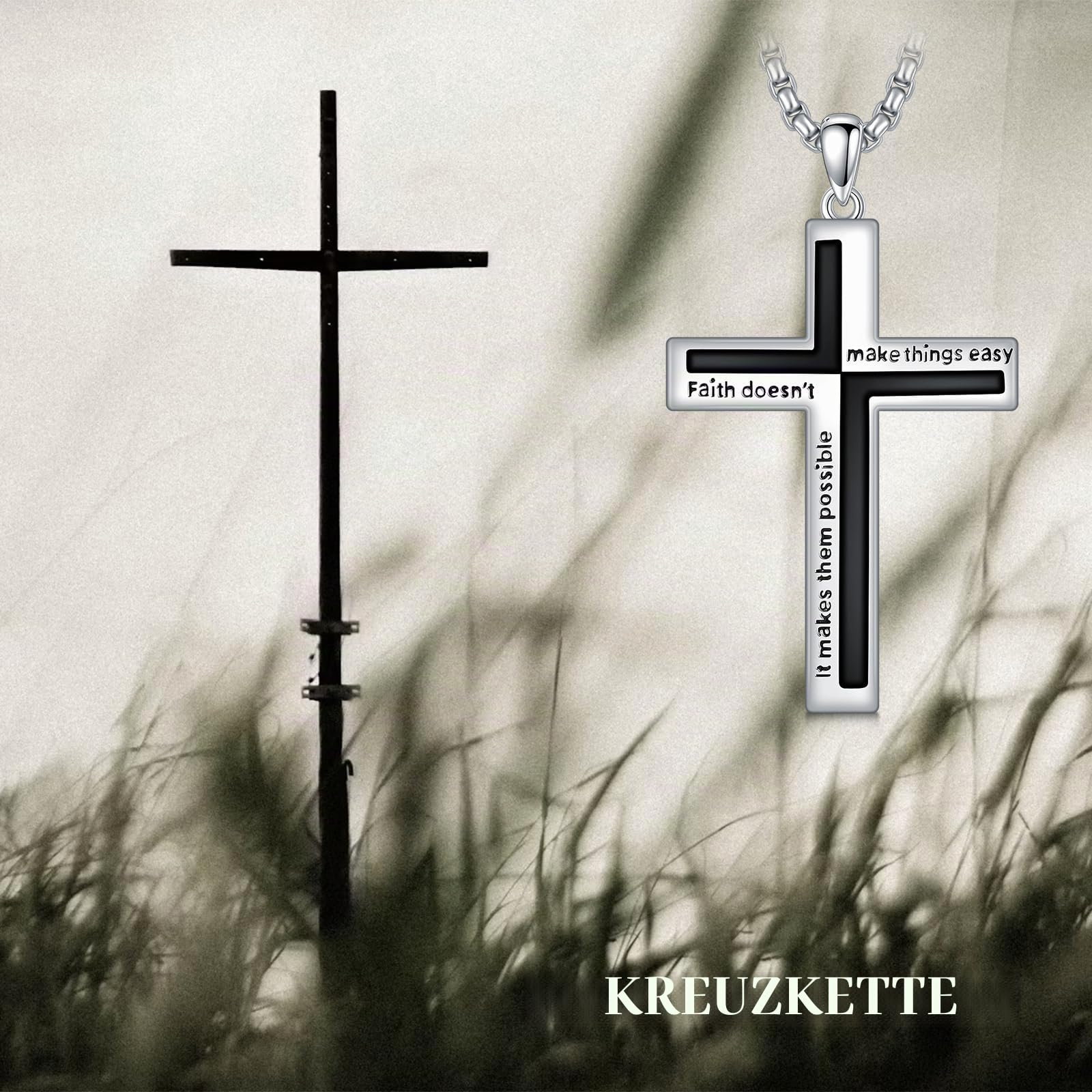 ROMANTICWORK Kreuz Kette 925 Sterling Silber Kreuz Halskette Kreuz Anhänger Christlicher Religiöser Gotischer Kreuz Schmuck Geschenke für Herren Männer Damen