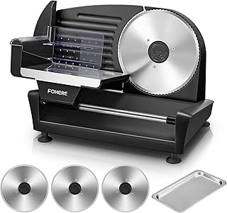 Cortador de Fiambre Elétrico 250W, Cortador de Carne e Pão de 250W com Lâminas Serradas e Lisas de 19cm, Espessura Ajust...