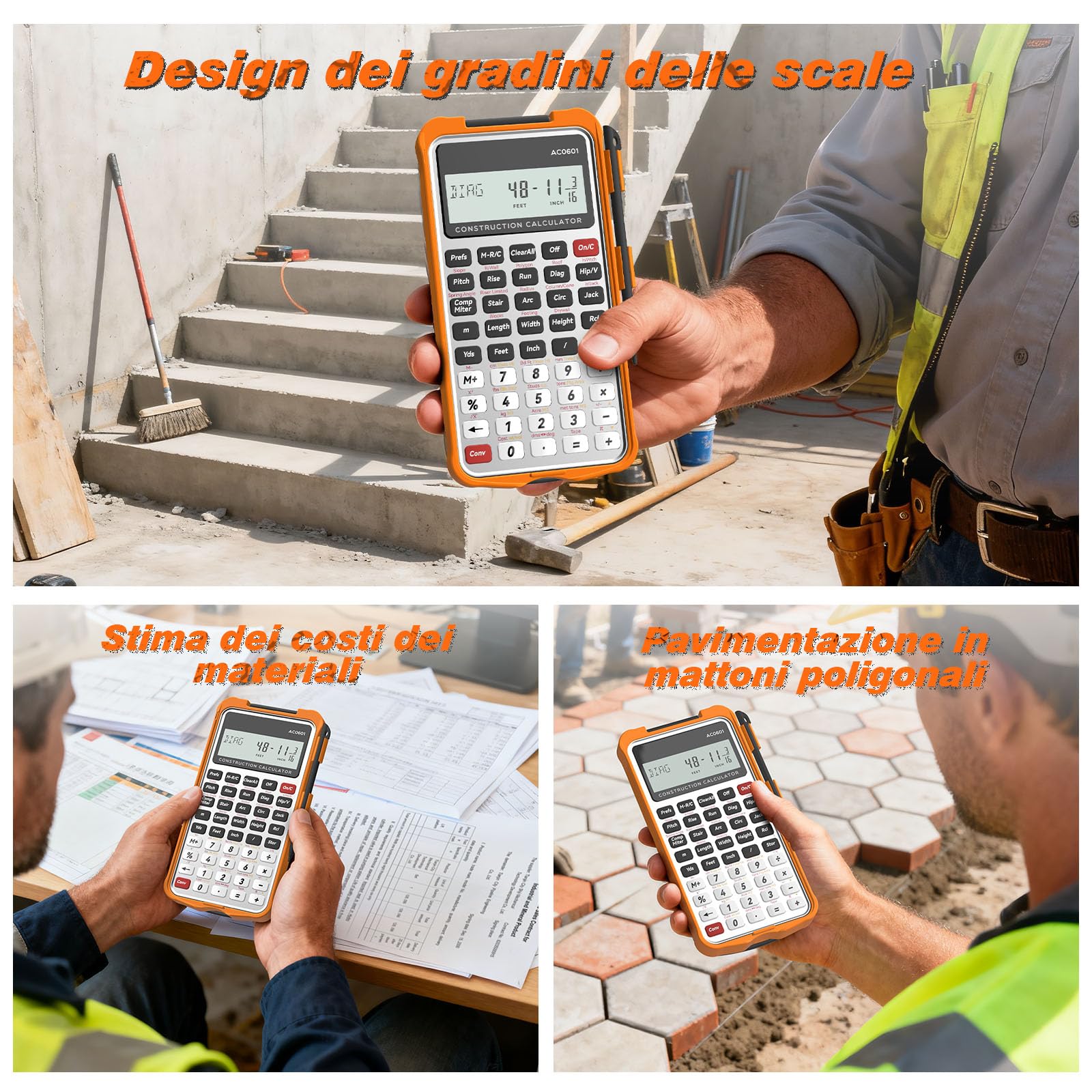Calcolatore da Costruzione con Tavoletta per Scrittura Industriale e Scientifica ROATEE - Calcolatore per Ingegneri per Appaltatore, Calcolatori da Tasca Pollici-Piedi-Frazione per Carpentiere