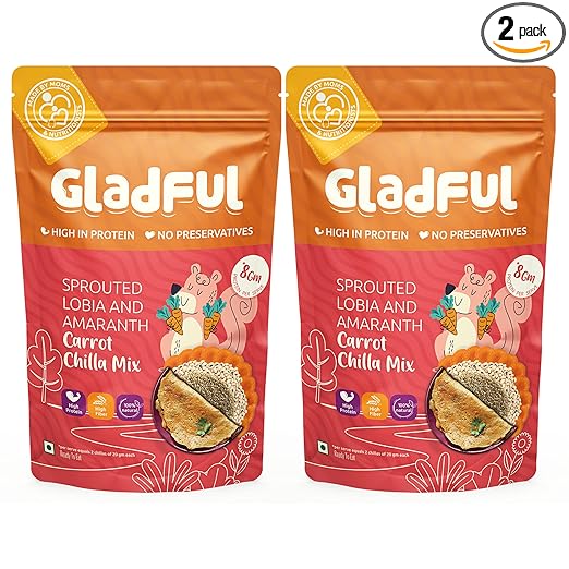 Gladful Carrot Protein Sprouted lentils & millets Instant Cheela  Dosa Mix (Pack of 2)