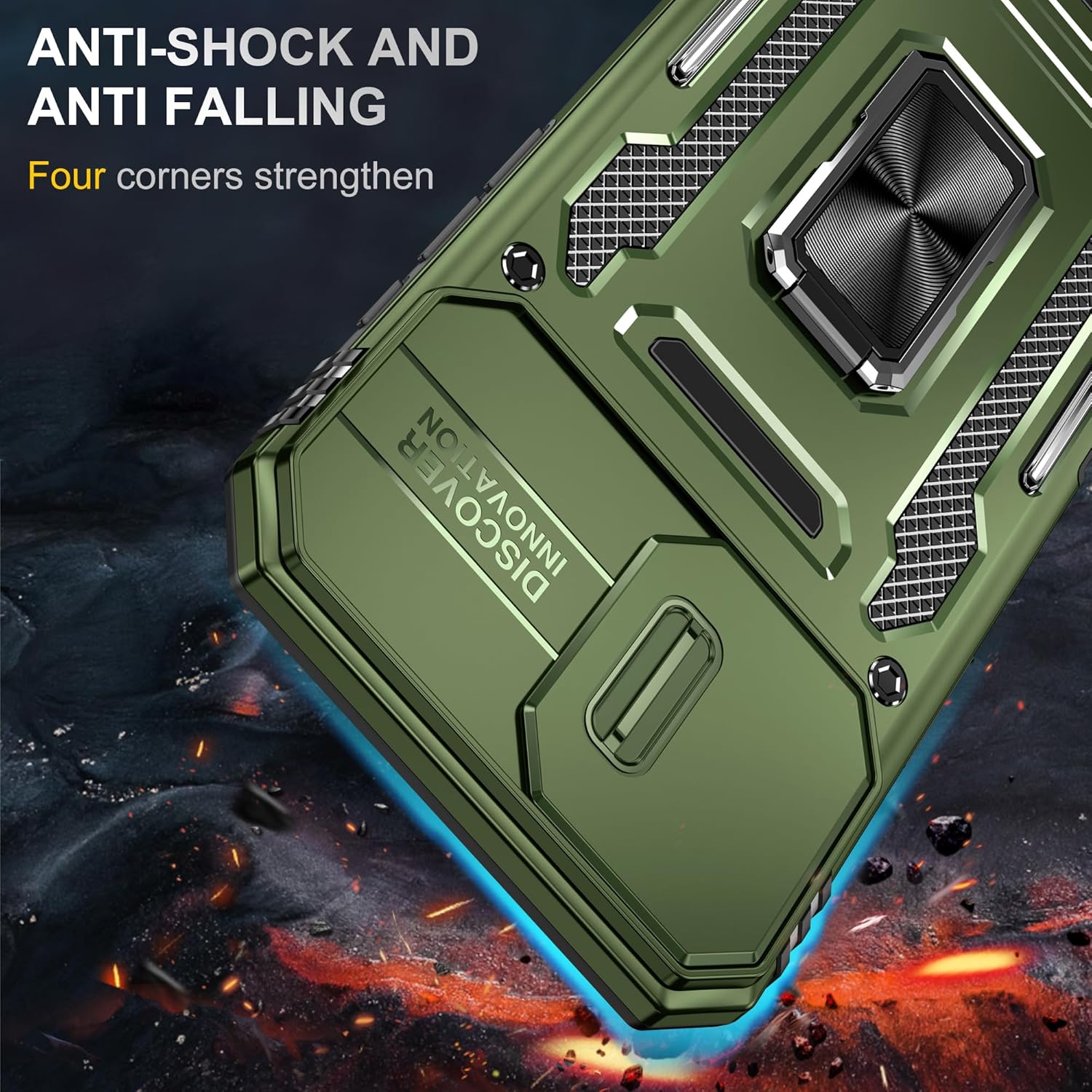 SunStory Phone Case for iPhone 16 Case with HD Screen Protector & Slide Camera Cover & Rotated Ring Kickstand, [Military-Grade] Phone Case for iPhone 16 6.1" (Z_OliveGreen) - Image 3