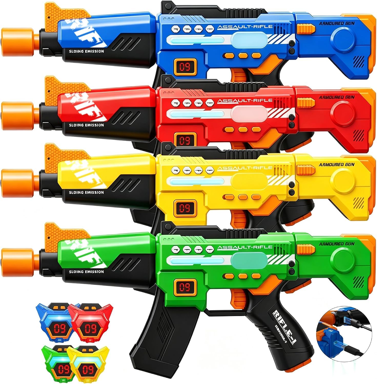 Rechargeable Laser Tag Guns Set of 4 with LED Digital Multi-Functional Vests Birthday Gifts Toys for Kids Boys Girls 8 9 10 11 12+ Years Old Christmas