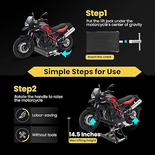 Miniatura 5 de VIVOHOME Gato de tijera de acero para motocicleta, soporte central de manivela de plataforma ancha, capacidad de 1100 libras, para motocicletas,