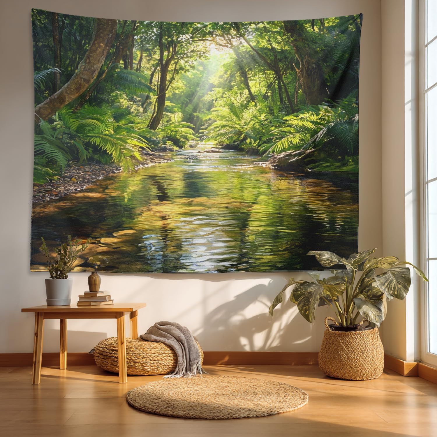 Batmerry Environment Natural Beauty Polyester Tapestry, Sunlit Glade Leafy Canopy Lightweight Wall Hanging High-Definition Print Backdrop For Dorm Room Bedroom Living Room, 35 X 47 Inches