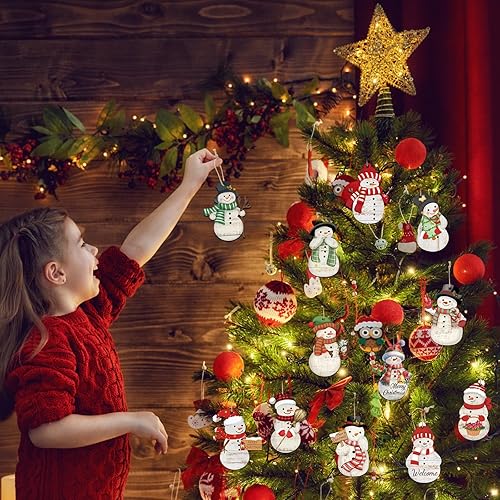 Miniatura 3 de 36 adornos de muñeco de nieve de Navidad para decoración de árbol, muñeco de nieve rojo de madera, árbol de Navidad, manualidades colgantes para