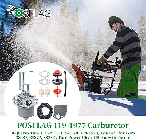 Miniatura 2 de POSFLAG El carburador 119-1977 reemplaza a Toro 119-1570, 119-1928, 120-4427, 119-1977 para Toro Power Clear 418 ZR, 418 ZE, 180 lanzanieves con
