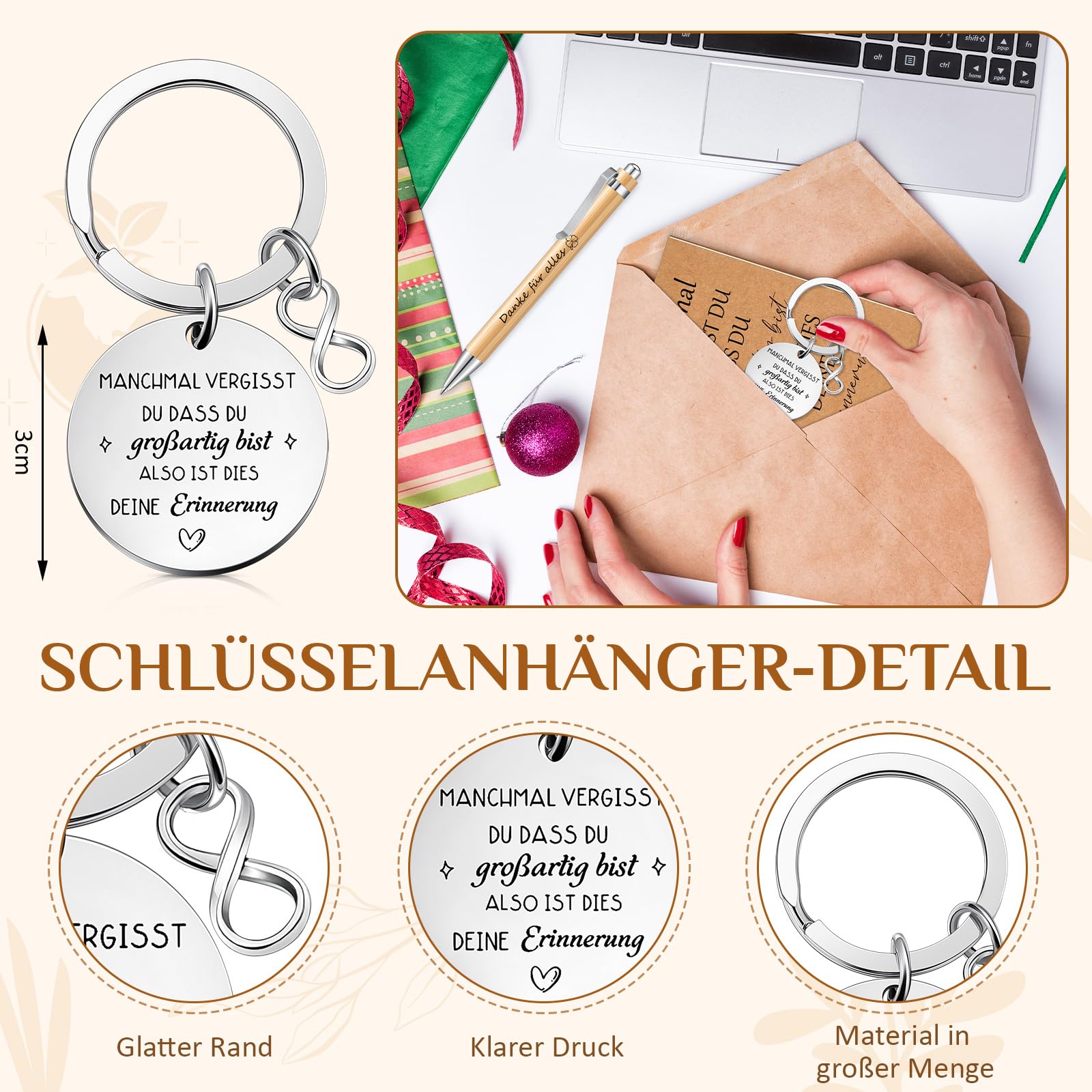Jadive 24 Set Regali di Ringraziamento per i Colleghi Mini Quaderno Penna Danke für Alles Portachiavi Ispiratori Etichette Regalo e Sacchetti di Organza Regalo di Addio per i Dipendenti