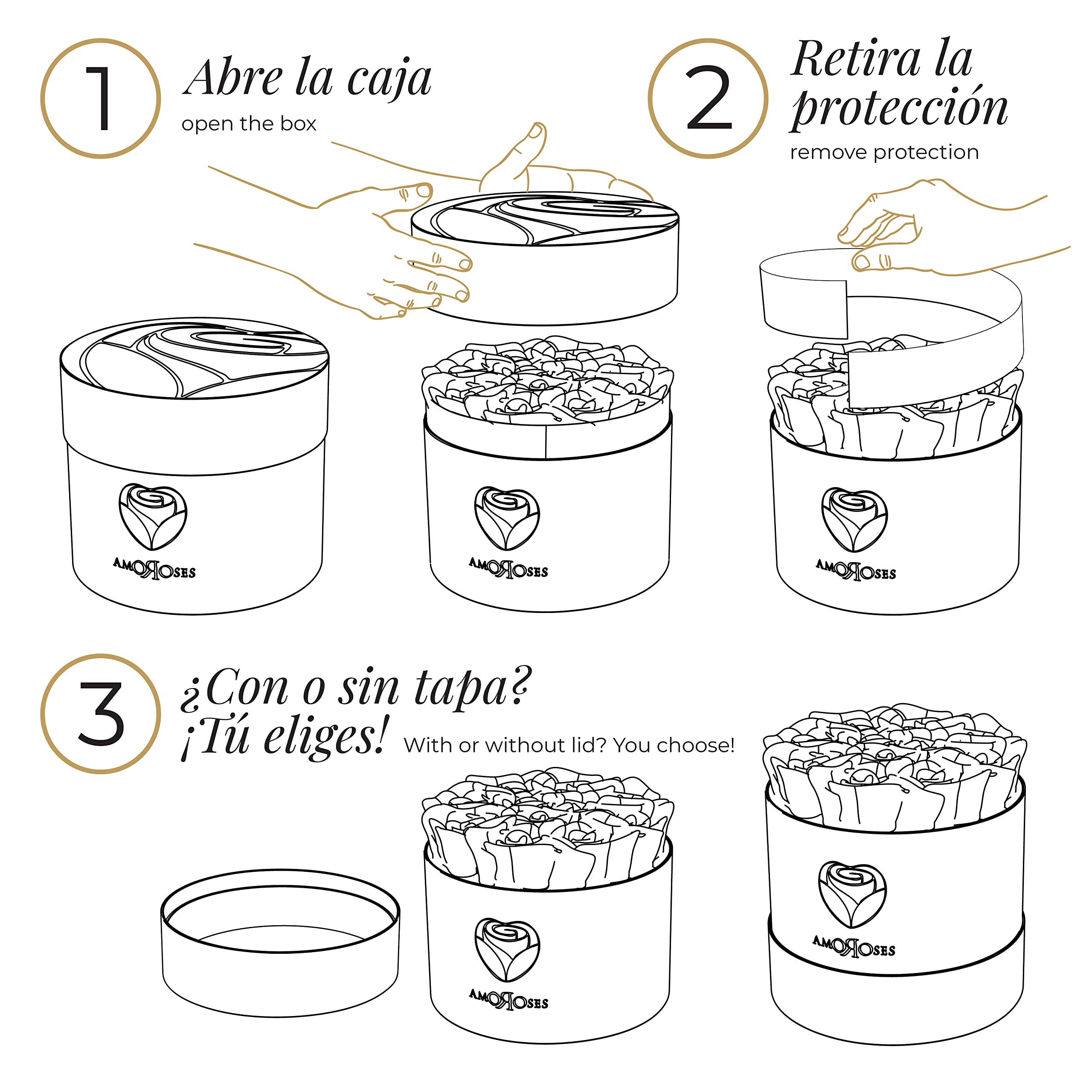 Amoroses 12 Rosas Reales Estabilizadas Duran Años - Idea de regalo de flores preservadas, rosas eternas para ocasiones especiales (Caja Blanca con Rosas Rosas)