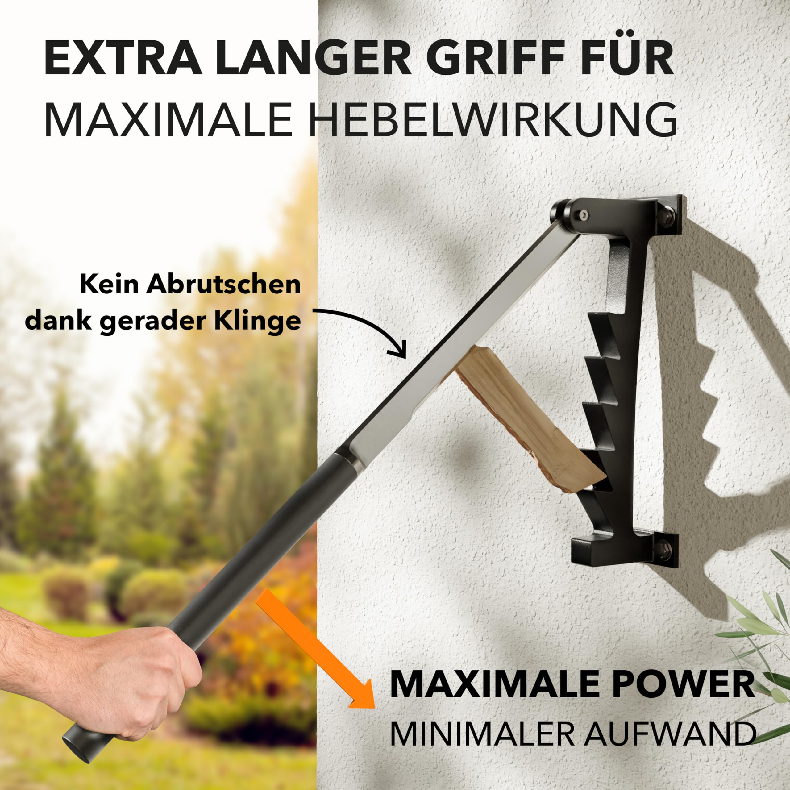 Holzspalter Manuell | Rostfrei und langlebig durch galvanisierte Klinge | Anzündholz Spalter mit 40cm Griff für müheloses Spalten