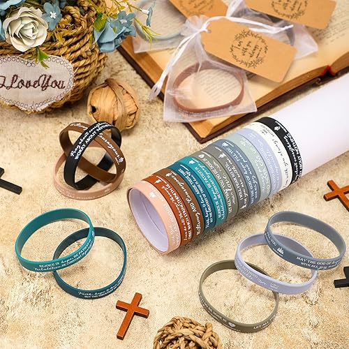 Miniatura 5 de Jutom Juego de 60 pulseras cristianas de silicona con versículos de la Biblia, pulseras cristianas para hombres y mujeres con etiquetas religiosas