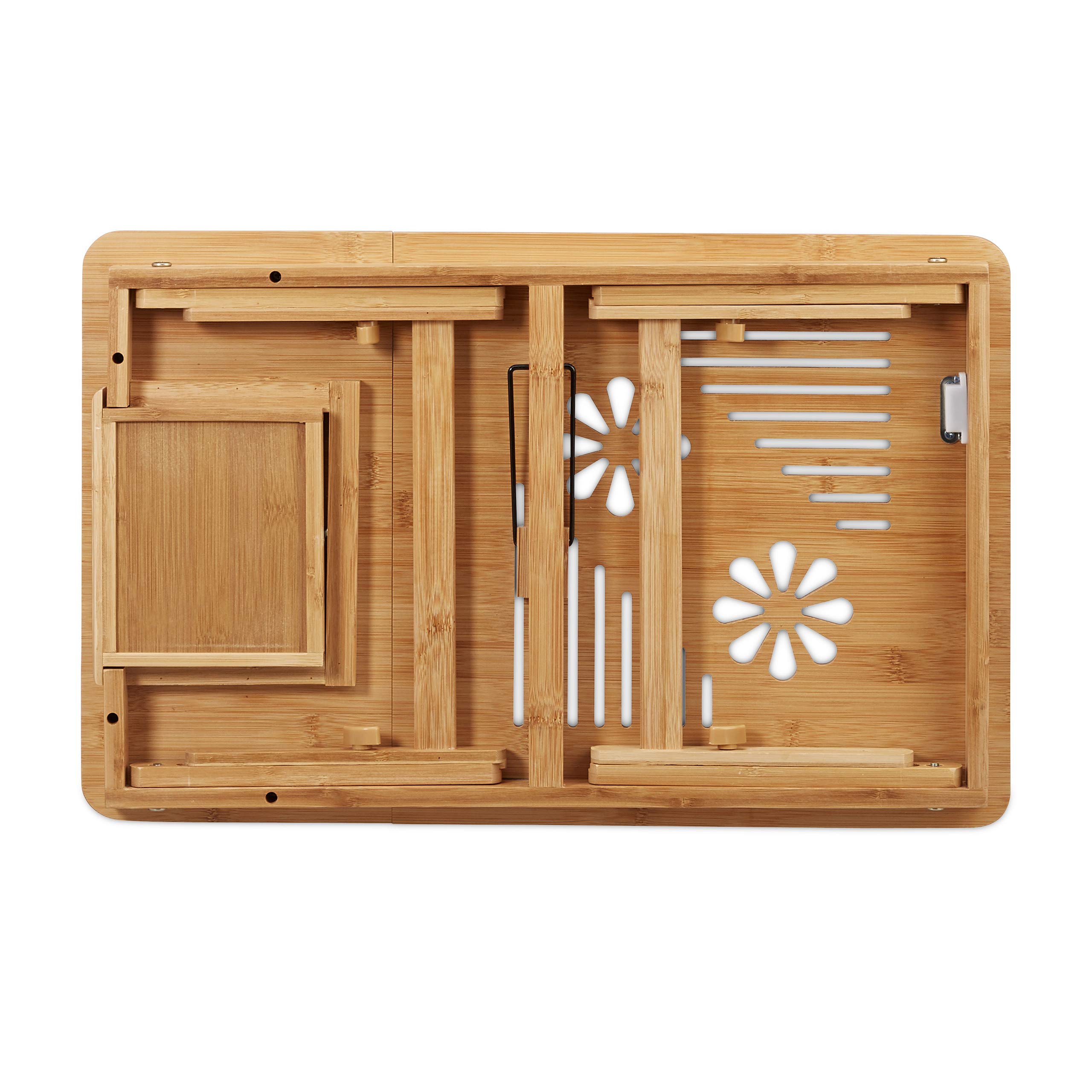 Relaxdays Tavolino Porta Pc Altezza Regolabile da Letto, Supporto Laptop bambù con Cassetto 30x69x35 cm, Marrone Chiaro