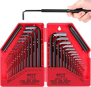 SEDY 32-Piece Hex Key Wrench Set, Metric and SAE Allen Wrenches (0.028-3/8 inch, 0.7-10 mm) L Shape Allen Keys, Chrome Vanadium Steelwith 2x Extension Handle