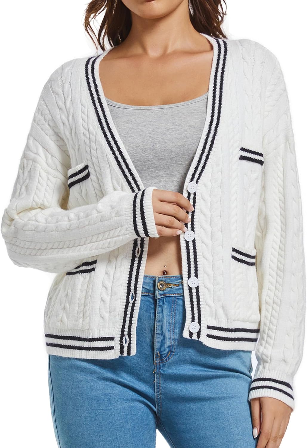 Womens Long Sleeve Open Front Cardigan Soft Knit Sweater with Pocket Button Loose Short Outerwear Coat Womens Long Sleeve Open Front Cardigan Soft Knit Sweater with Pocket Button Loose Short Outerwear Coat