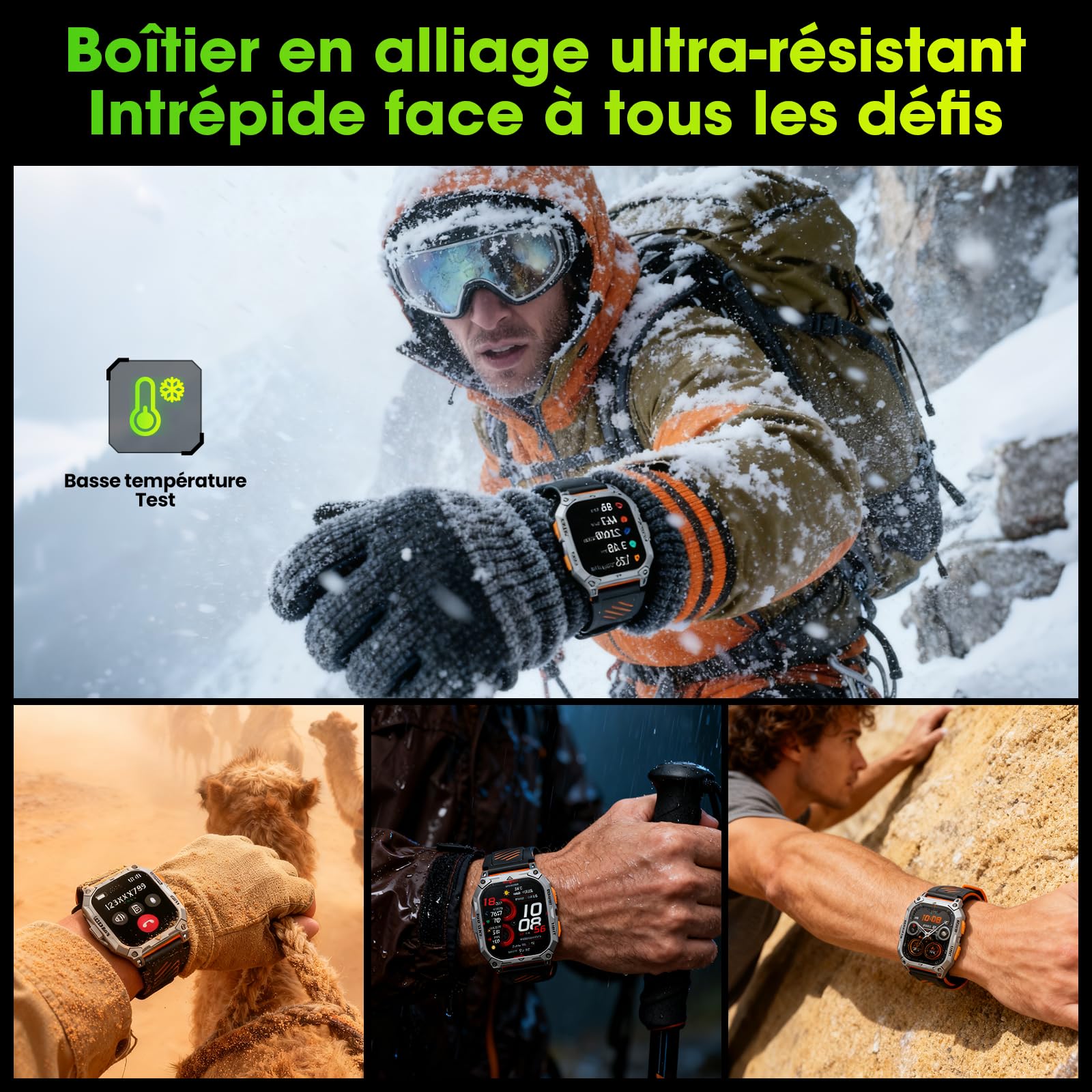Montre Connectée Homme 2,01" HD Écran Smartwatch, 1000 mAh Batterie et 120+ Modes Sportifs, Montre Connectée Militaire avec Fréquence Cardiaque/Sommeil Moniteur et Lampe De Poche pour Android iOS