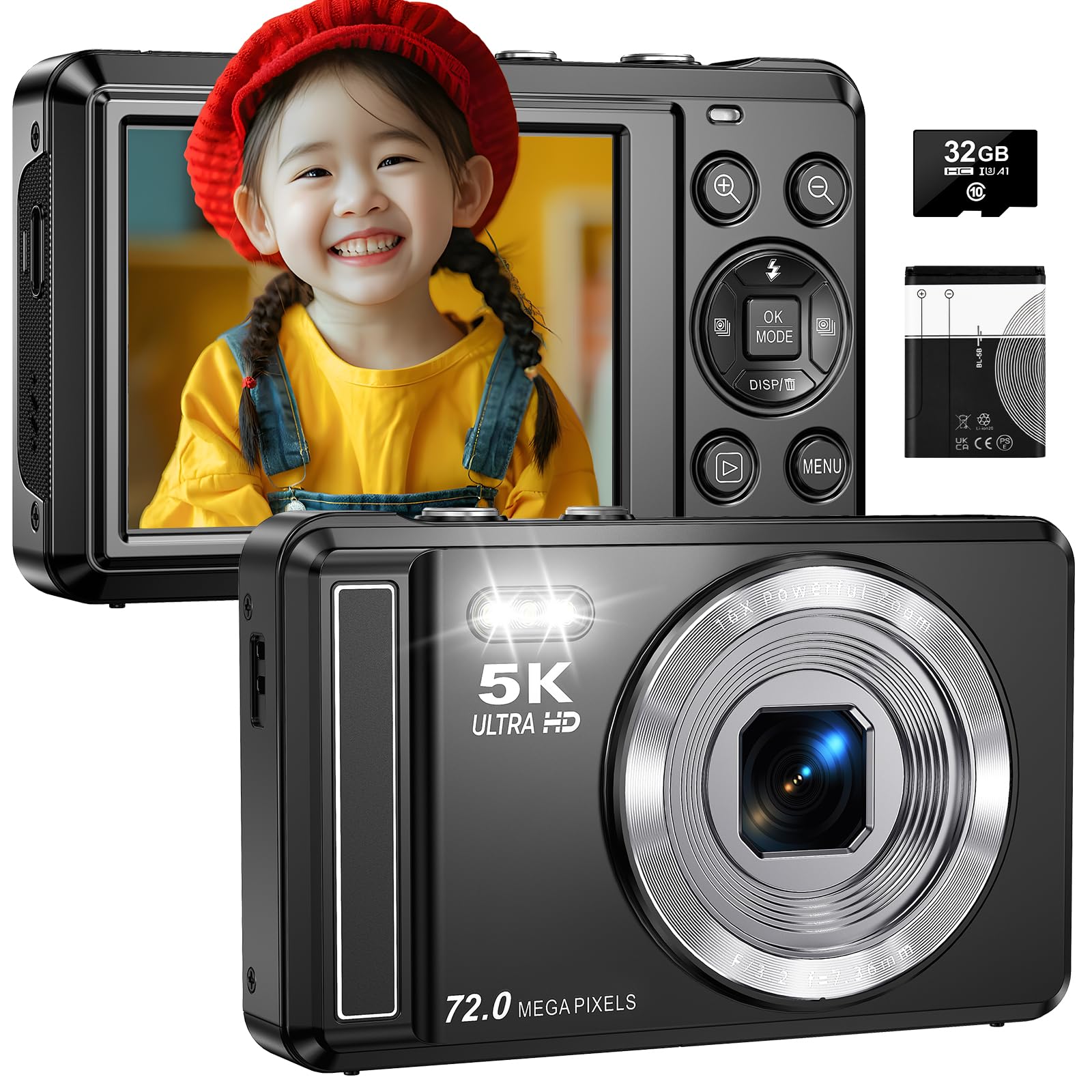 Amazon | 5Kデジタルカメラ - 2.8インチ画面 16倍デジタルズーム、7200