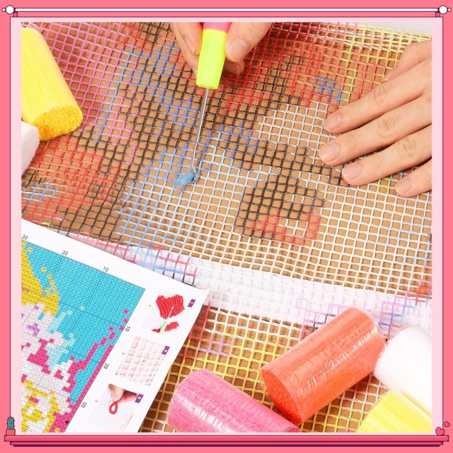 Henypt DIY Knüpfteppich Set Flussblumen 55x75cm | Landschaft Knüpfstern Set Für Erwachsene Inklusive Zubehör Handgefertigte Geschenke,Wanddekoration
