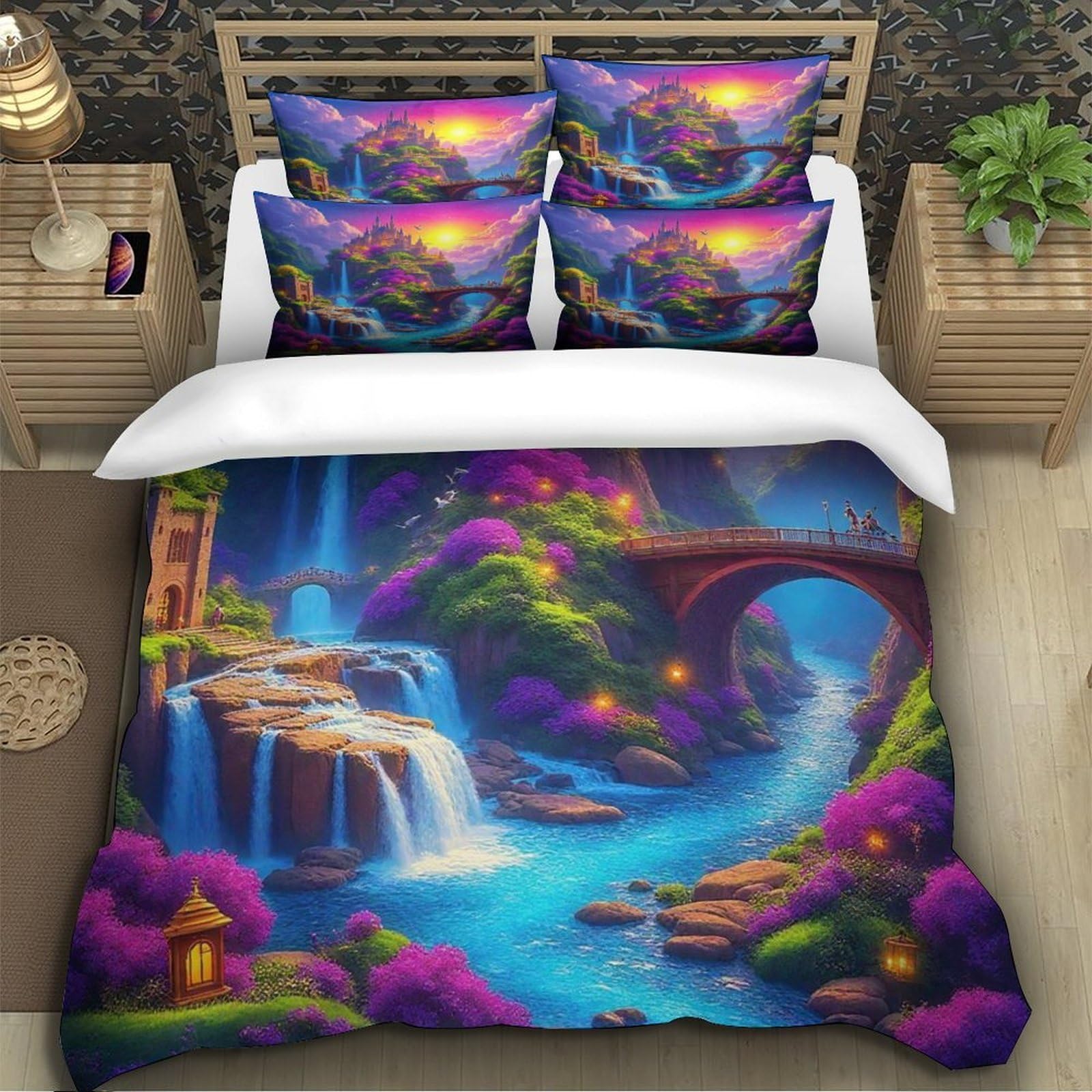 Housse de couette paysage 3D pour chambre ado en microfibre douce avec taie