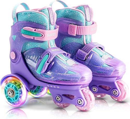 Miniatura 10 de SULIFEEL Patines ajustables para niñas y niños, divertidas ruedas iluminadoras con luz flash tipo equilibrio de tres puntos, adecuado para