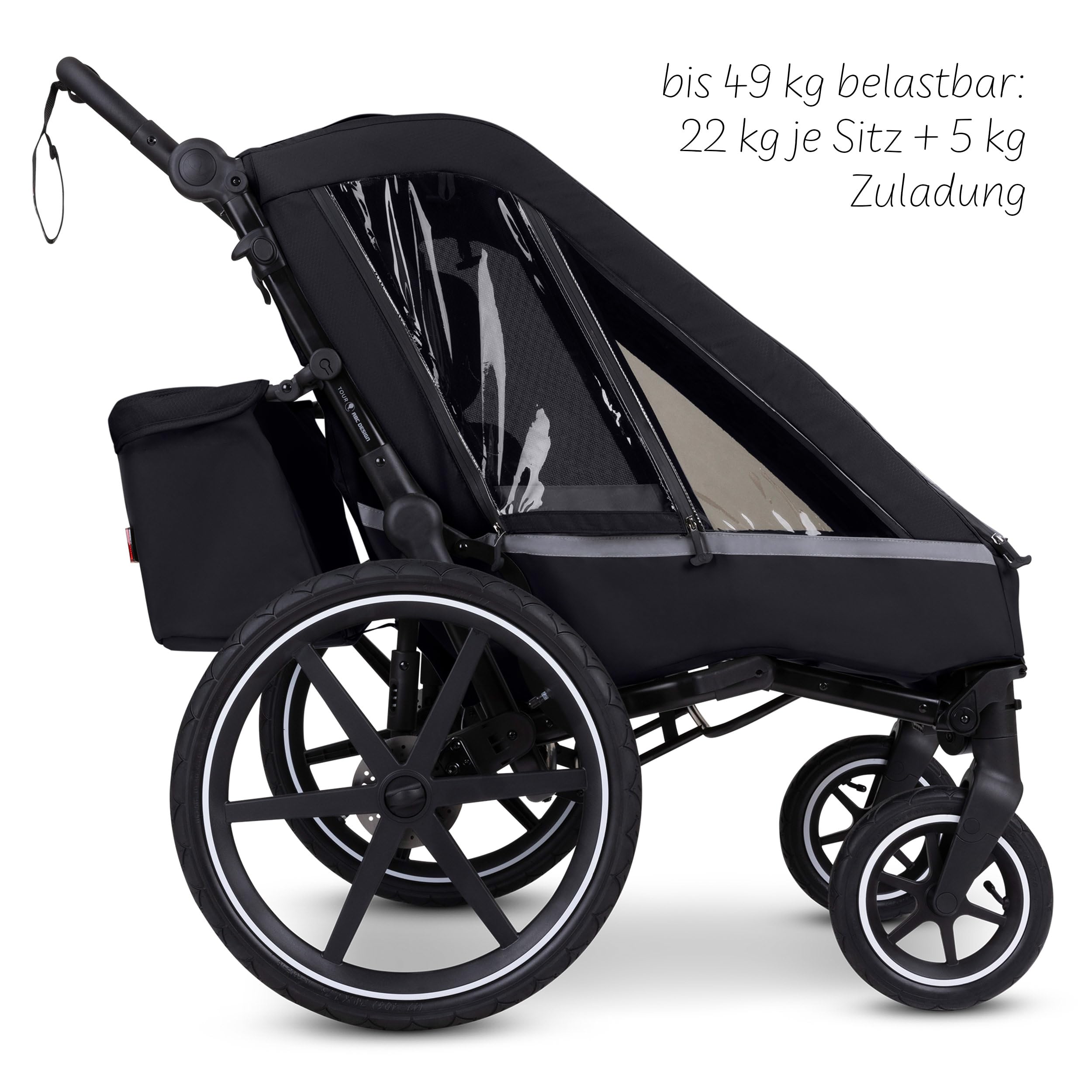 ABC Design Rimorchio per bicicletta 3 in 1 Tour con 2 sedili confortevoli e ruote pneumatiche – Ink