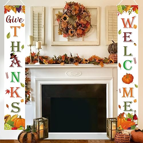Miniatura 6 de Decoraciones de Acción de Gracias para interiores y exteriores, cartel de agradecimiento para puerta de porche, letrero de bienvenida para el hogar,