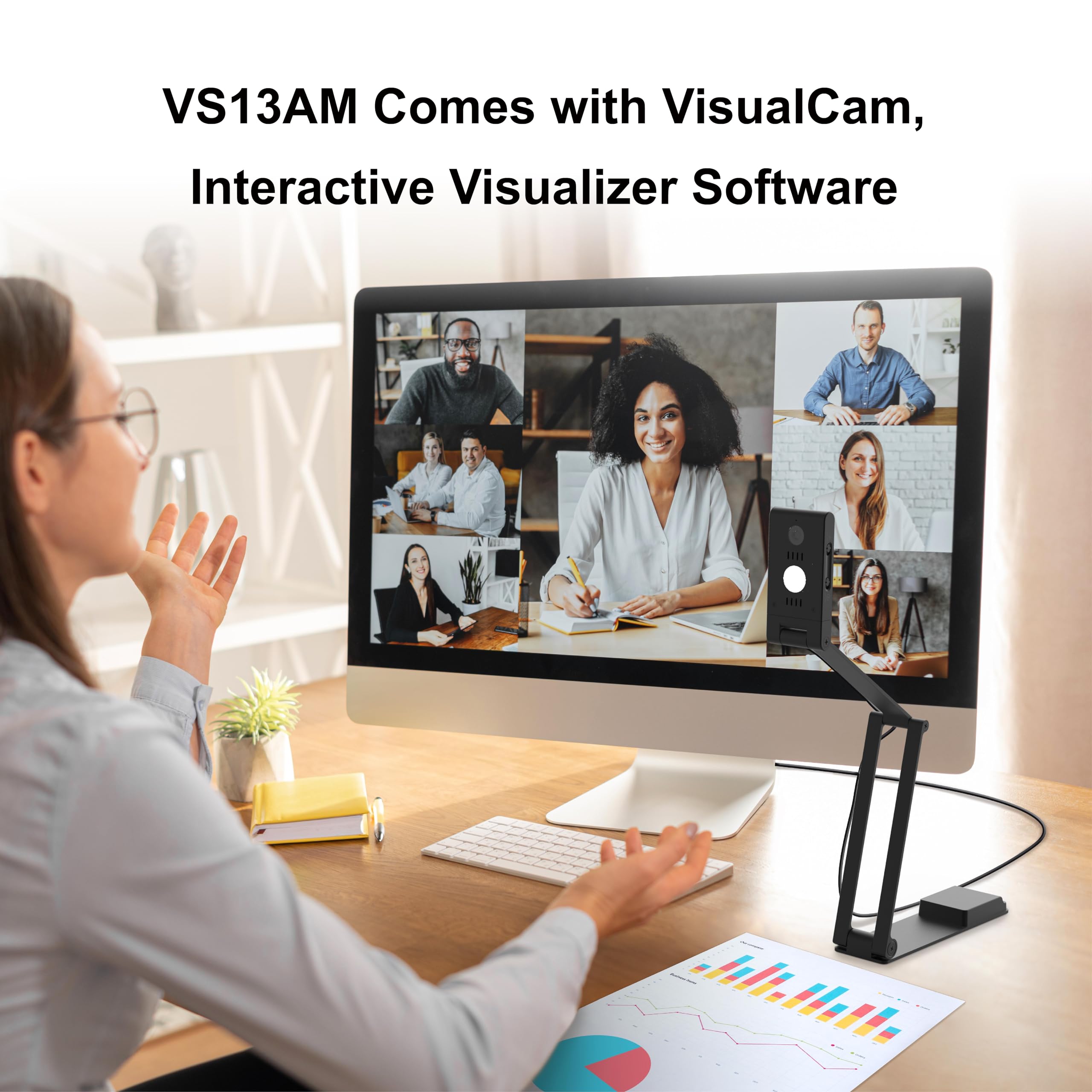 VIISAN VS13AM - Escáner de libros y documentos de 13 MP, cámara USB 4K a 30 FPS con reducción de ruido IA, sensor G de rotación automática, lente AF-C/AF-S, vista macro 20X, UVC/UAC Plug & Play para
