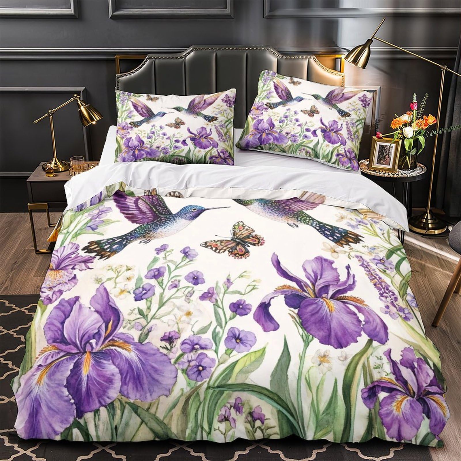 Housse couette colibris anti acarien avec fermeture éclair lit simple