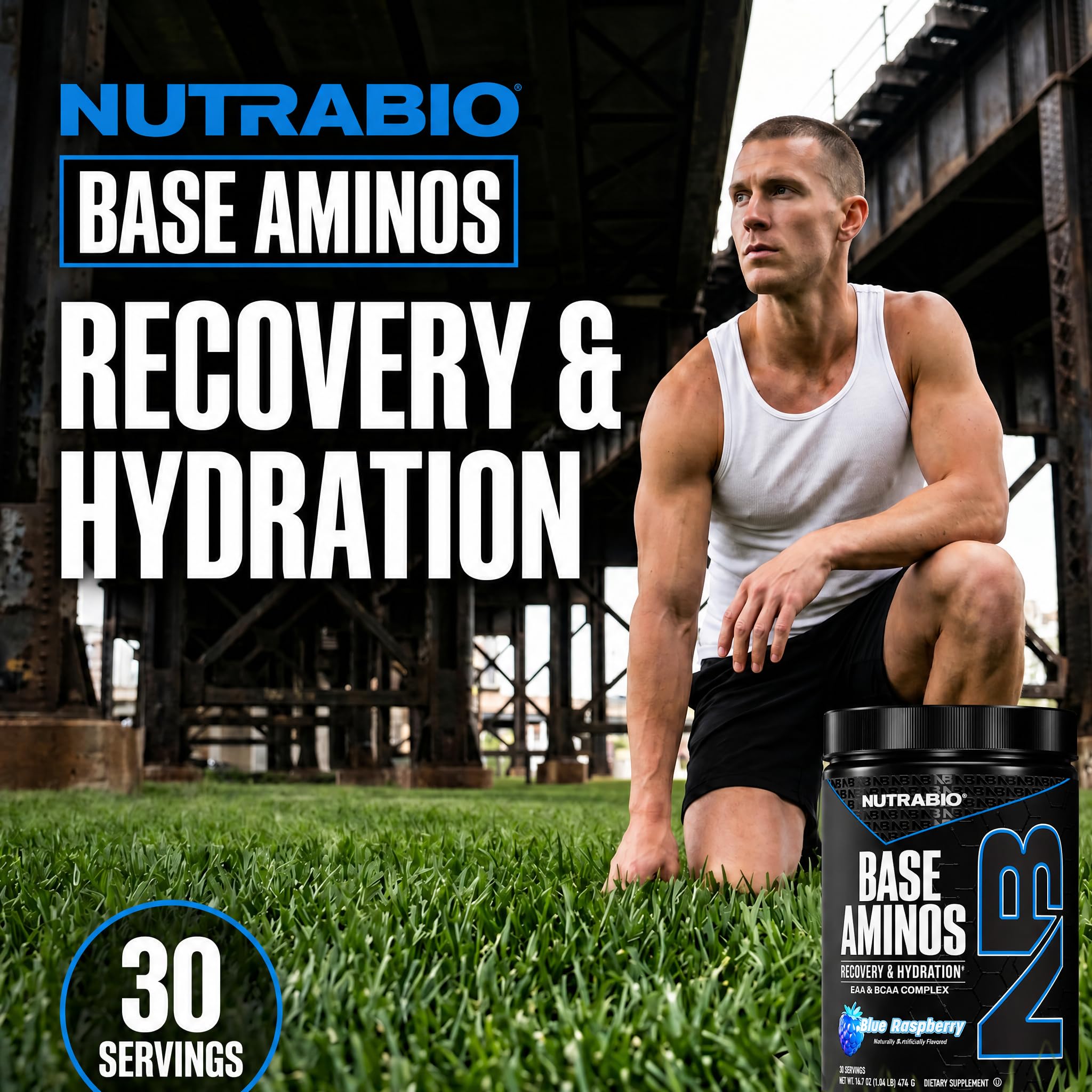 NutraBio Base Aminos EAA + BCAA Powder - 10g Essential Amino Acids Supplement, 6g 2:1:1 BCAAs, 2.8g Hydration Matrix with Electrolytes & Absorption Enhancer AstraGin - 30 Servings - Blue Raspberry — Amazon image 3