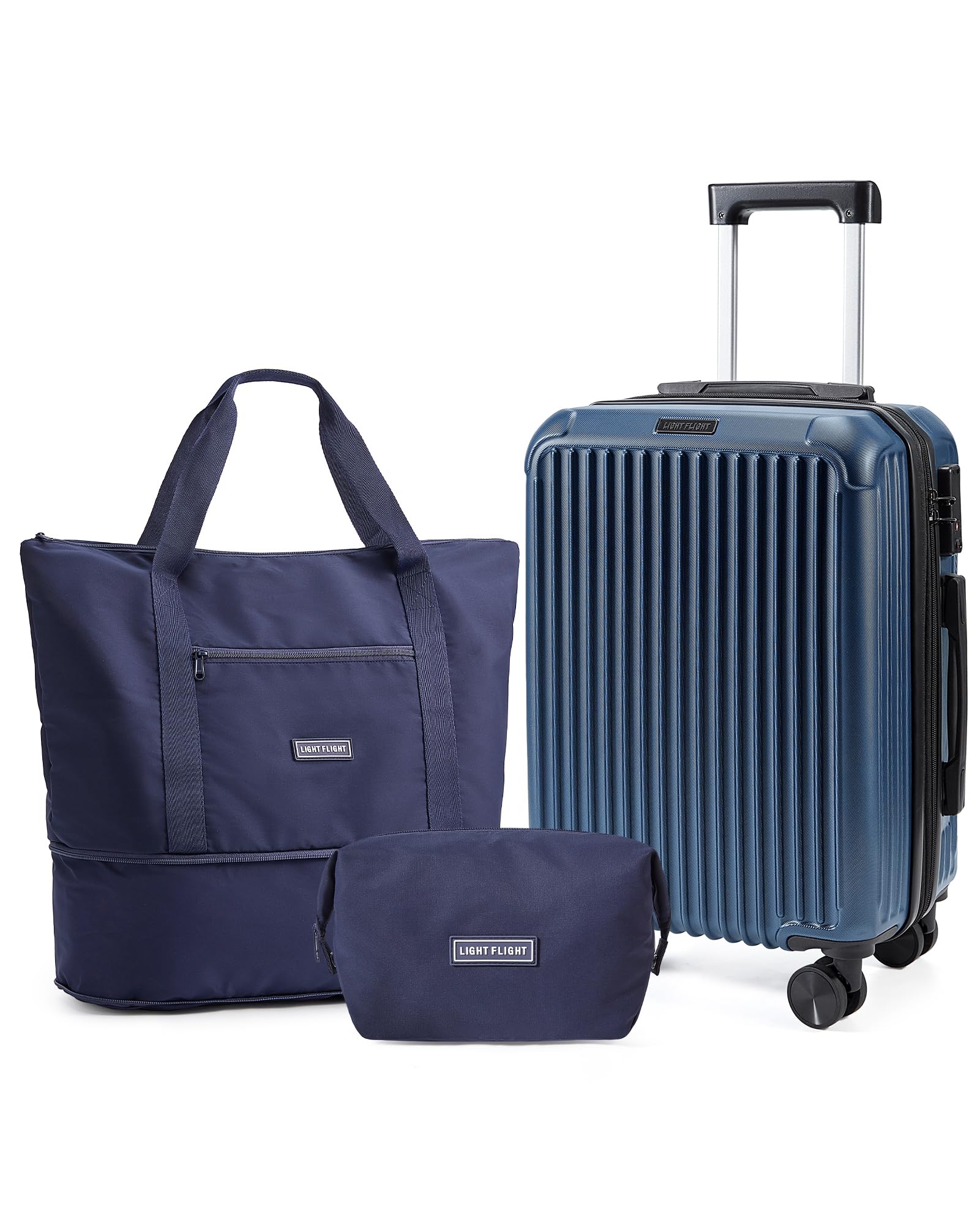 LIGHT FLIGHT 3-Piece Luggage Sets, Expandable Carry On Suitcase, Royal Blue | Durability, Spinner Wheels, Hardside Lightweight, TSA Lock, Durable, PC+ABS, Mobility, Royal Blue 3-Piece Travel Set - DB/TB/20"