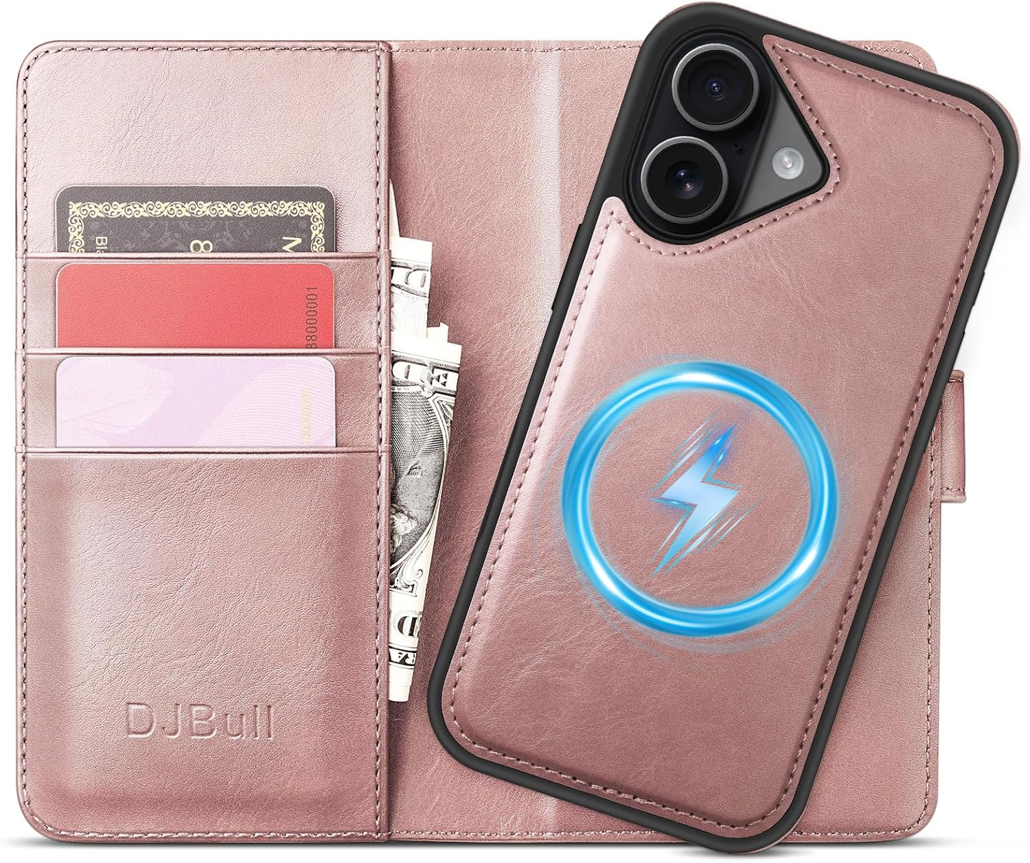 DJBull 2-in-1 Detachable Wallet Case for iPhone 17 6.3" RFID Blocking Flip Folio with Card Holder | PU Leather Shockproof Protective Cover Women Men for Apple 17 Phone Case Pink