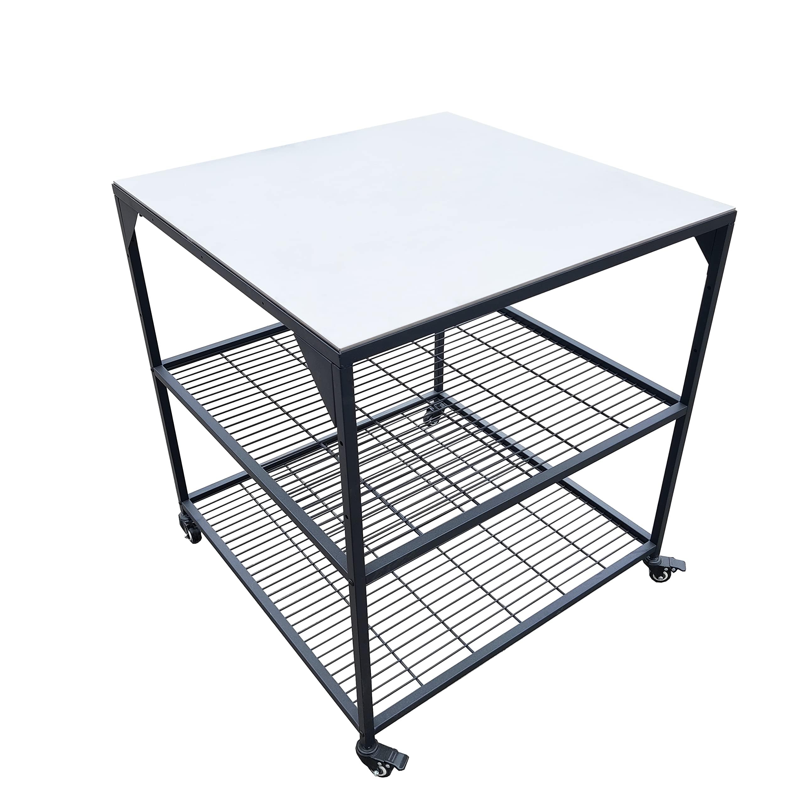 JIN BETTER GRILL PARTS 31.5x31.5x35.4-inch Stainless Steel Pizza Table - Mobile Storage Cart, 3-Tier Construction Convenient for Your Outdoor Cookout and Storage