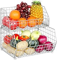 Vista 1 de 2-Tier Fruit Vegetable Basket Wall-mounted Wire Storage Baskets Detachable Stackable Countertop Bin Kitchen Organizer Pantry for Snack Canned Foods