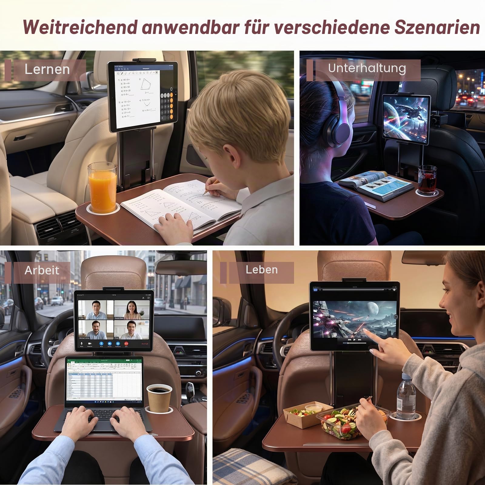 Auto Tisch für Rücksitz,Reisetisch Auto Kinder Erwachsene Auto Tisch für Rücksitz Beifahrer mit Getränkehalter und Universeller Tablet- und Handyständer