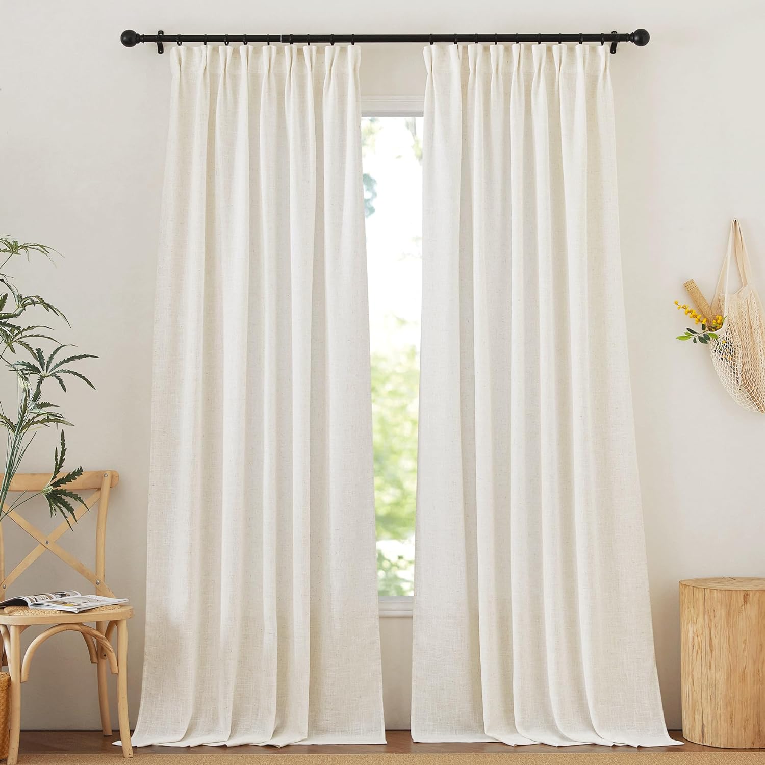 NICETOWN Linen Pinch Pleated Curtain for Living Room 108 Inch Long for Bedroom, Thermal Insulated Rod Pocket & Back Tab Window Curtains for Sliding Door/Dining Room, 2 Panels, 52" W, Linen
