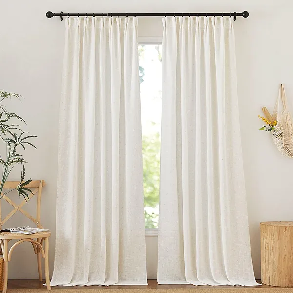 NICETOWN Linen Pinch Pleated Curtain for Living Room 108 Inch Long for Bedroom, Thermal Insulated Rod Pocket & Back Tab Window Curtains for Sliding Door/Dining Room, 2 Panels, 52" W, Linen