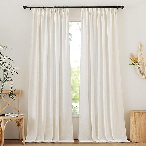NICETOWN Linen Textured Curtain for Living Room Darkening 108 Inch Long Bedroom Curtain Thermal Insulated Rod Pocket & Back Tab Window Curtains for Sliding Door/Dining Room, 2 Panels, 52" W, Linen