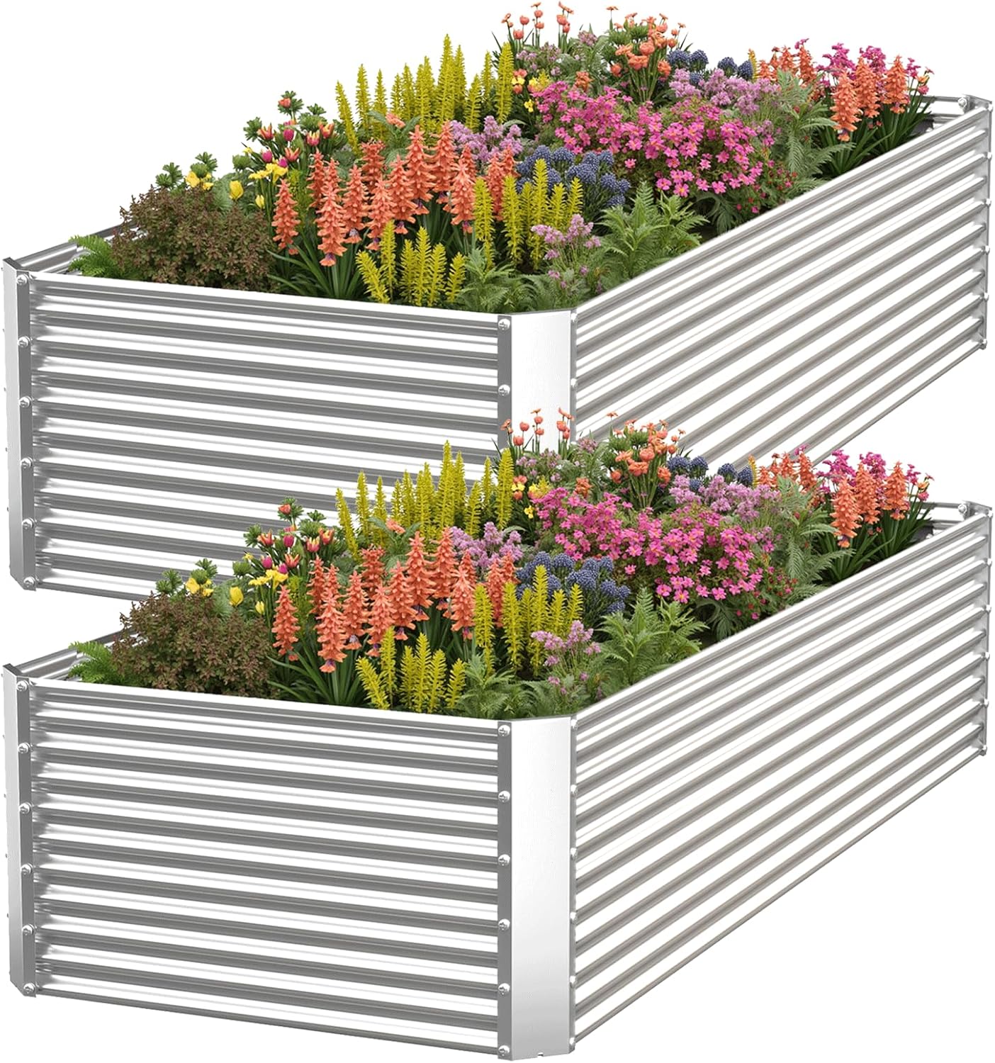 2 Pack Tall Corrugated Galvanized Steel Raised Garden Bed Outdoor, Metal Above Ground Garden Bed for Vegetables and Flowers, Rectangle Raised Beds for Gardening-3x2FT