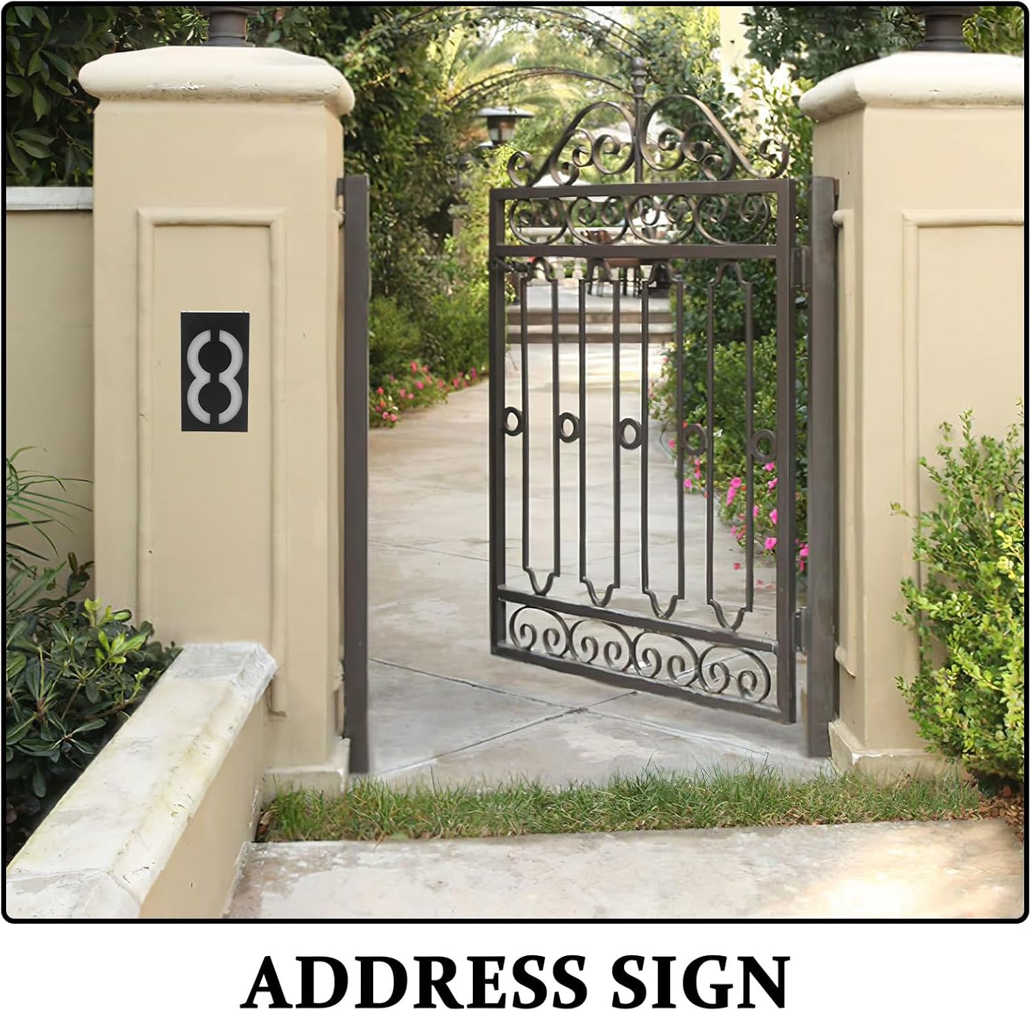 Solar Powered House Number Sign with LED Light, Waterproof Solar Address Doorplate for Outdoor Wall and Yard, Front Door Number Plaque Suitable for Home Outdoor Décor