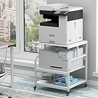 Vista 11 de Soporte de impresora extra grande de 32.3 pulgadas de ancho, mesa de impresora de 3 niveles con estante de almacenamiento ajustable, carrito